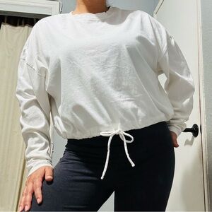 Forever 21 Plus Women White Boxy Tie Front Long Sleeve Sporty Sweatshirt Size 0X